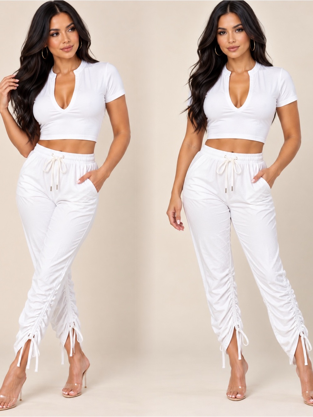 Chic White Women's Crop Top and Pants Set